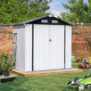 White and grey premium metal shed with black trim